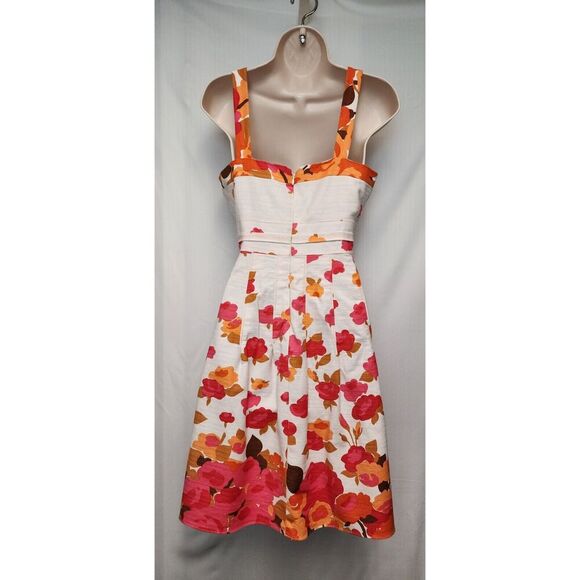 Adrianna Papell Women's Multicolor Floral Beige/Orange Fit-Flare Knee Dress Sz 6 - Picture 7 of 9